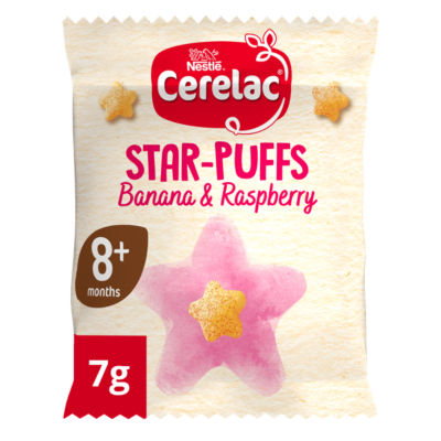 Cerelac Banana & Raspberry Star-Puffs Baby Food Snack 8+ Months 7g