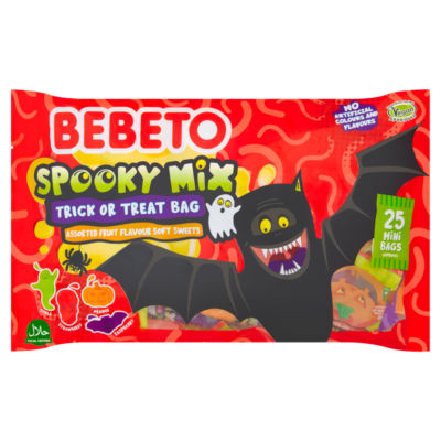 25 Spooky Mix Trick or Treat Bag Assorted Fruit Flavour Soft Sweets Mini Bags 375g