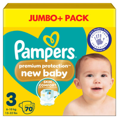 Pampers Premium Protection New Baby Size 3, 70 Nappies, 6kg-10kg, Jumbo+ Pack