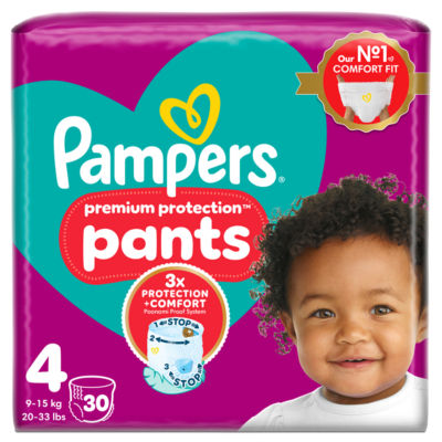 Premium Protection Nappy Pants Size 4, 30 Nappies, 9kg - 15kg, Essential Pack 30PK