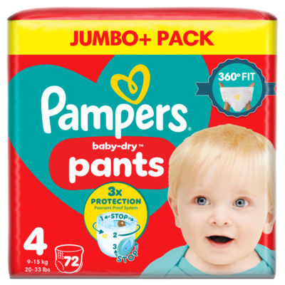 Pampers Baby-Dry Nappy Pants Size 4 72 Nappies 9kg - 15kg Jumbo+ Pack