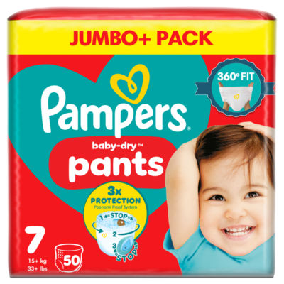 Pampers Baby-Dry Nappy Pants Size 7 Jumbo+ Pack 50 Pack