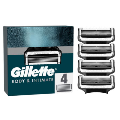 Gillette Body and Intimate Razor Cartridges, 4 Blade Refills, Dermatologist Tested, With Lubrastrip