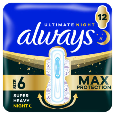Always Ultra Sanitary Towels Super Heavy Flow Night (Size 6) Wings 12 Pads