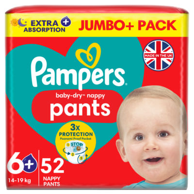 Pampers Baby-Dry Nappy Pants Size 6+ Jumbo+ Pack 52 Pack