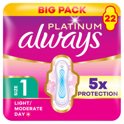 Platinum Sanitary Towels Light / Moderate Flow Day (Size 1) Wings 22 Pads