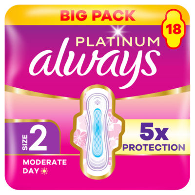 Always Platinum Sanitary Towels Long (size 2) 18 Pads