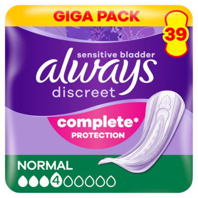 Always Discreet Incontinence Pads Women Normal 39 Count
