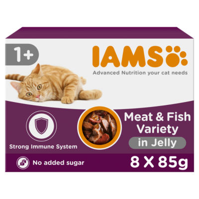 Iams Advanced Nutrition Adult Wet Cat Food Meat & Fish Variety Mix In Jelly 8 X 85G