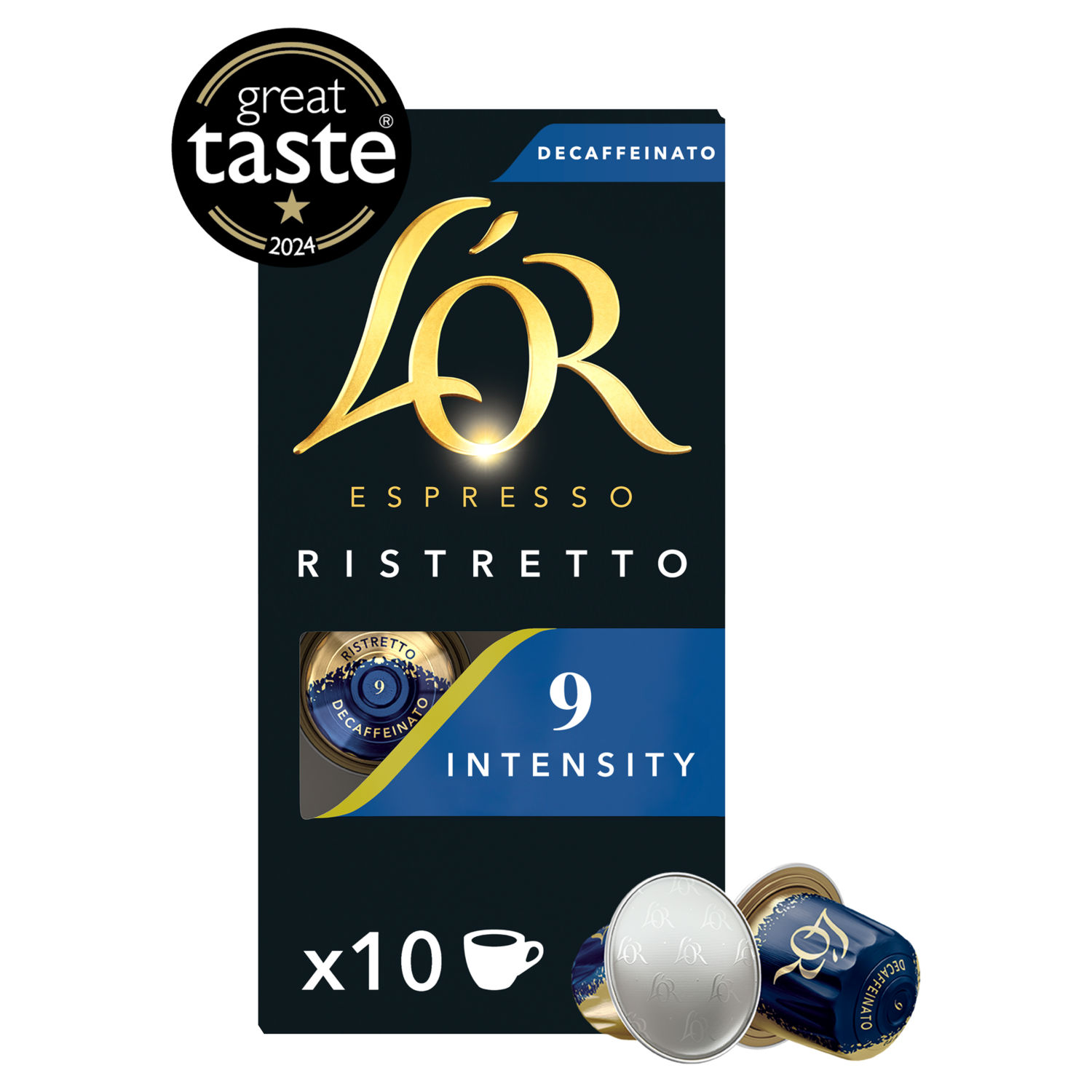 Decaffeinated Espresso Ristretto Coffee Pods, 10 Pods, Intensity 9