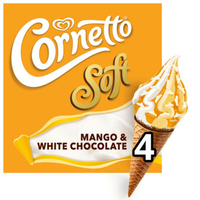 Cornetto Soft Ice Cream Cones Mango & White Chocolate 4x 140 ml