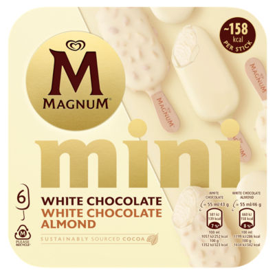Magnum Mini Ice Cream Sticks White Chocolate & White Chocolate Almond 6x 55 ml