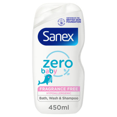 Sanex Zero% Baby Hypoallergenic Fragrance Free Bath Wash & Shampoo 450ml