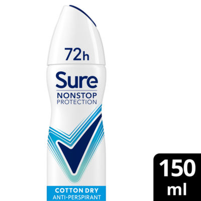 Sure Women's 'Anti-Perspirant' 72H Protection Deo Cotton Dry, 3x150ml in White
