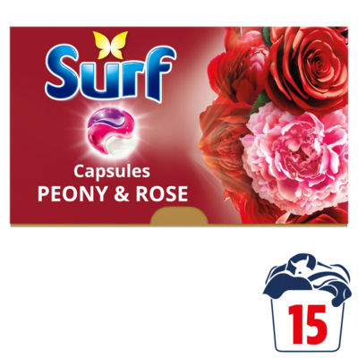 Surf 3 in 1 Laundry Washing Detergent Capsules Peony & Rose 15 washes