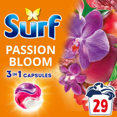 Surf 3 in 1 Laundry Washing Detergent Capsules Passion Bloom 29 washes