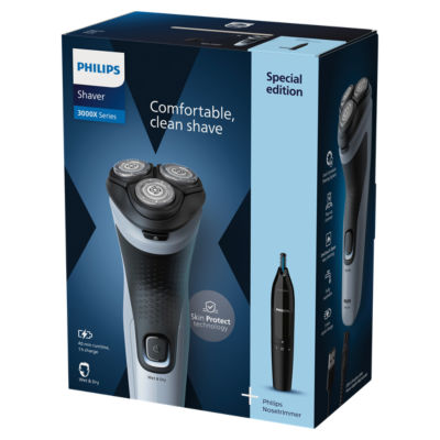 Philips Series 3000X Wet & Dry Electric Shaver, 27 PowerCut Blade, 4D Head, Nose/Ear Trimmer-X3003/0