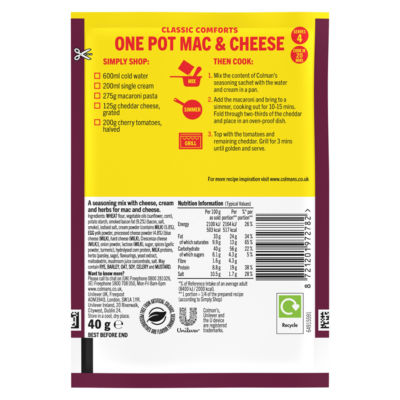 Colmans Classic Comforts Meal Maker One Pot Mac and Cheese 40 g