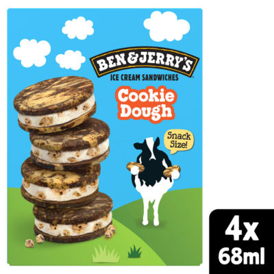 Ben & Jerrys Cookie Dough Ice Cream Sandwich 4x68ml