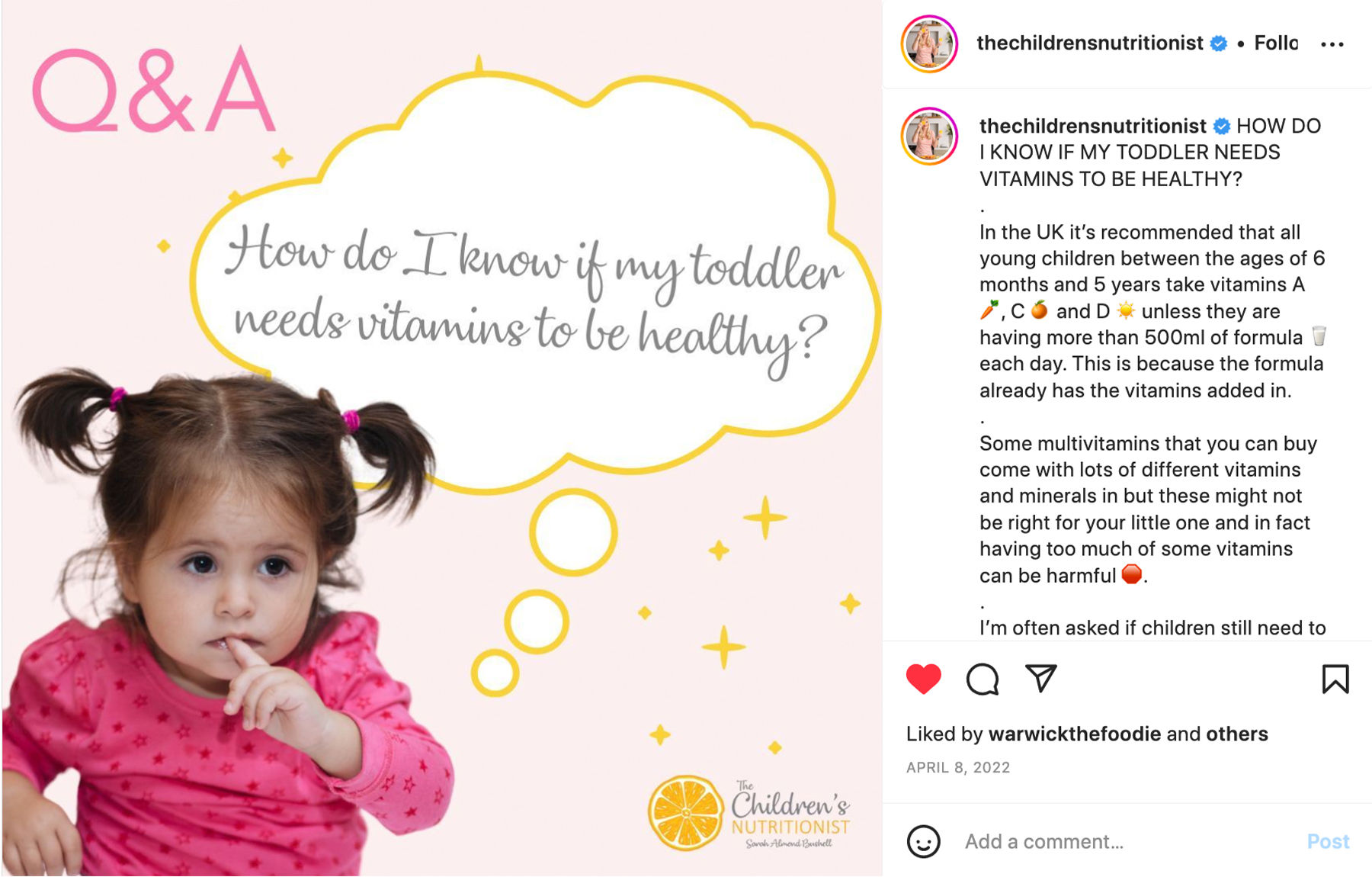 'Thechildresnutritionist' instagram post