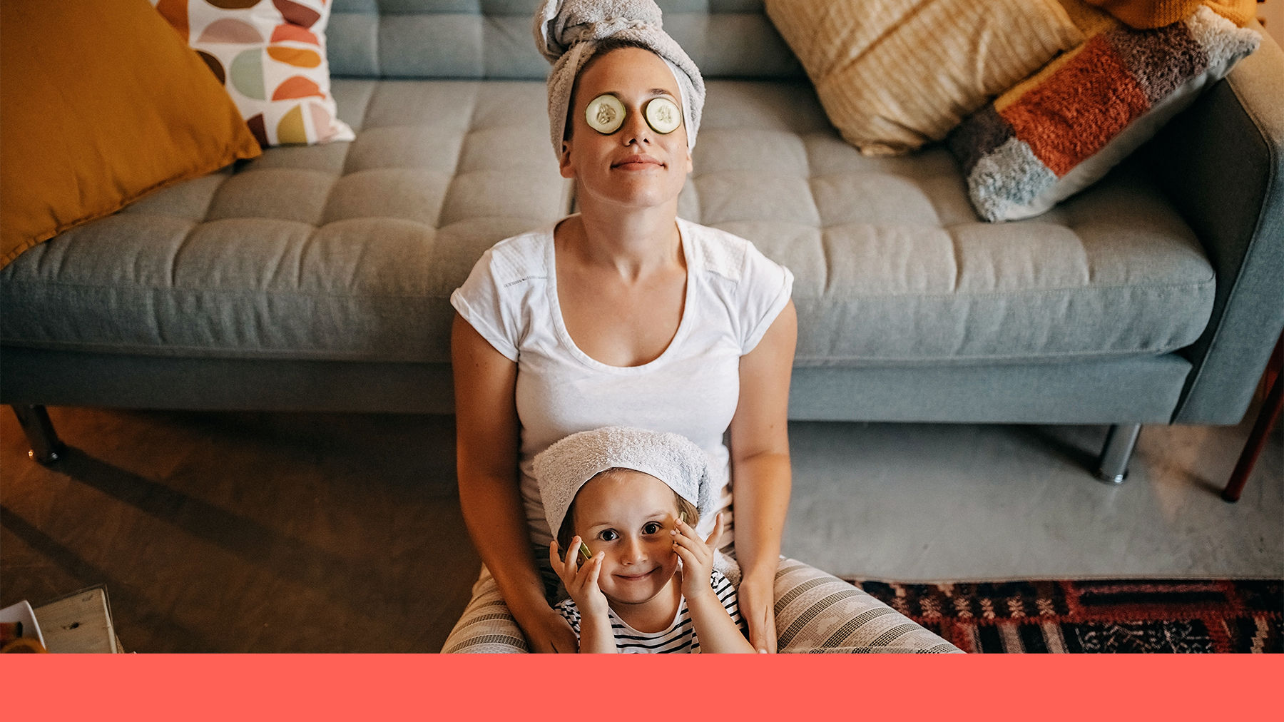 Mother and daughter with cucumber eye masks