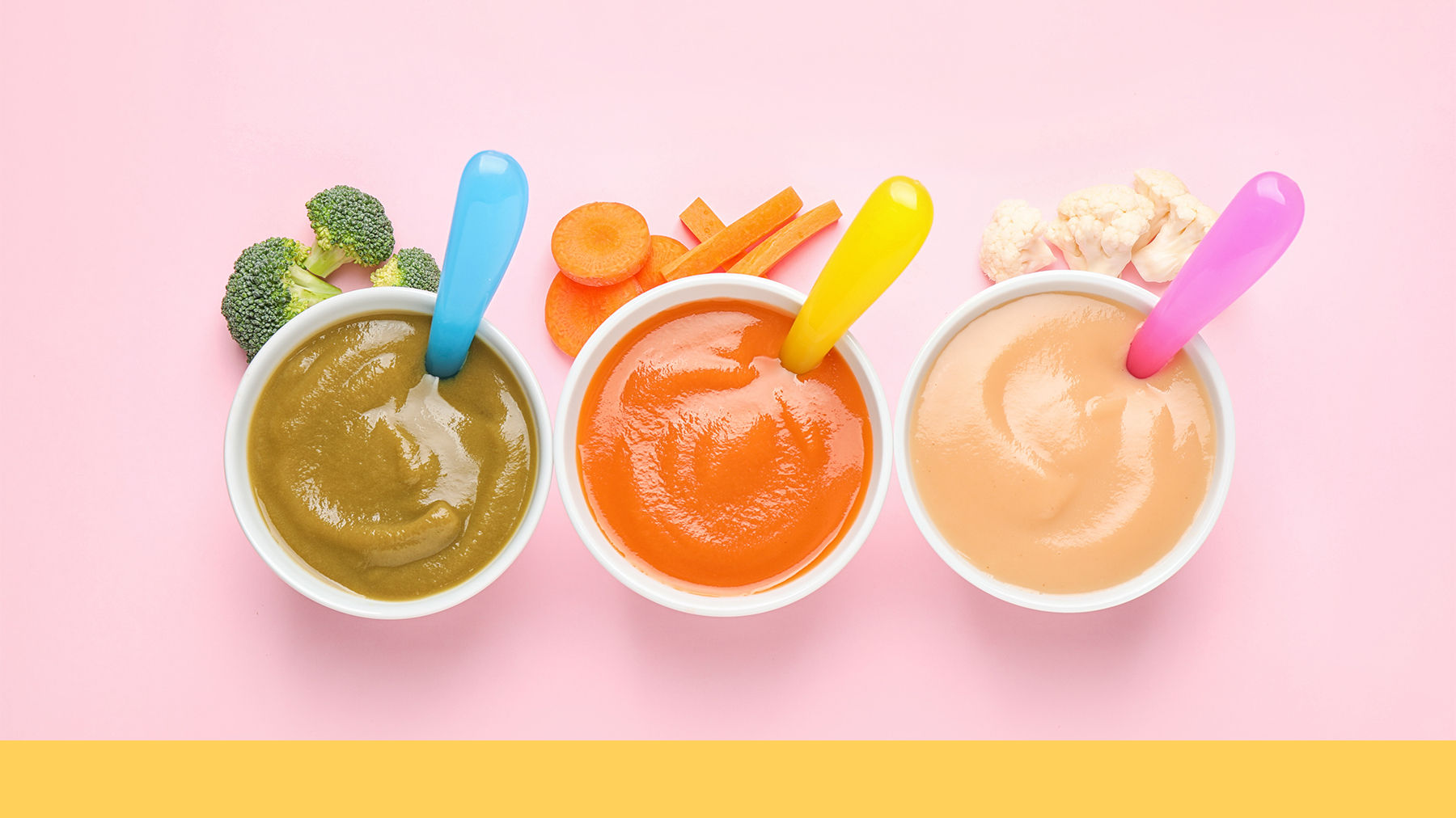 Three bowls of baby purée