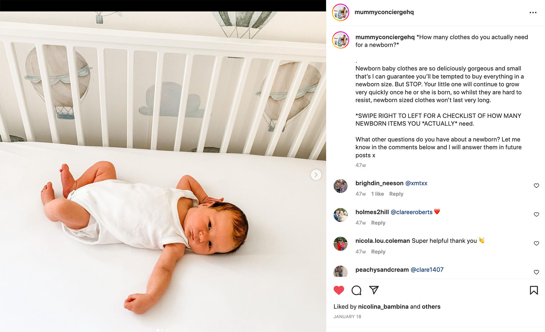 Preparing for a newborn - Baby Concierge Instagram post