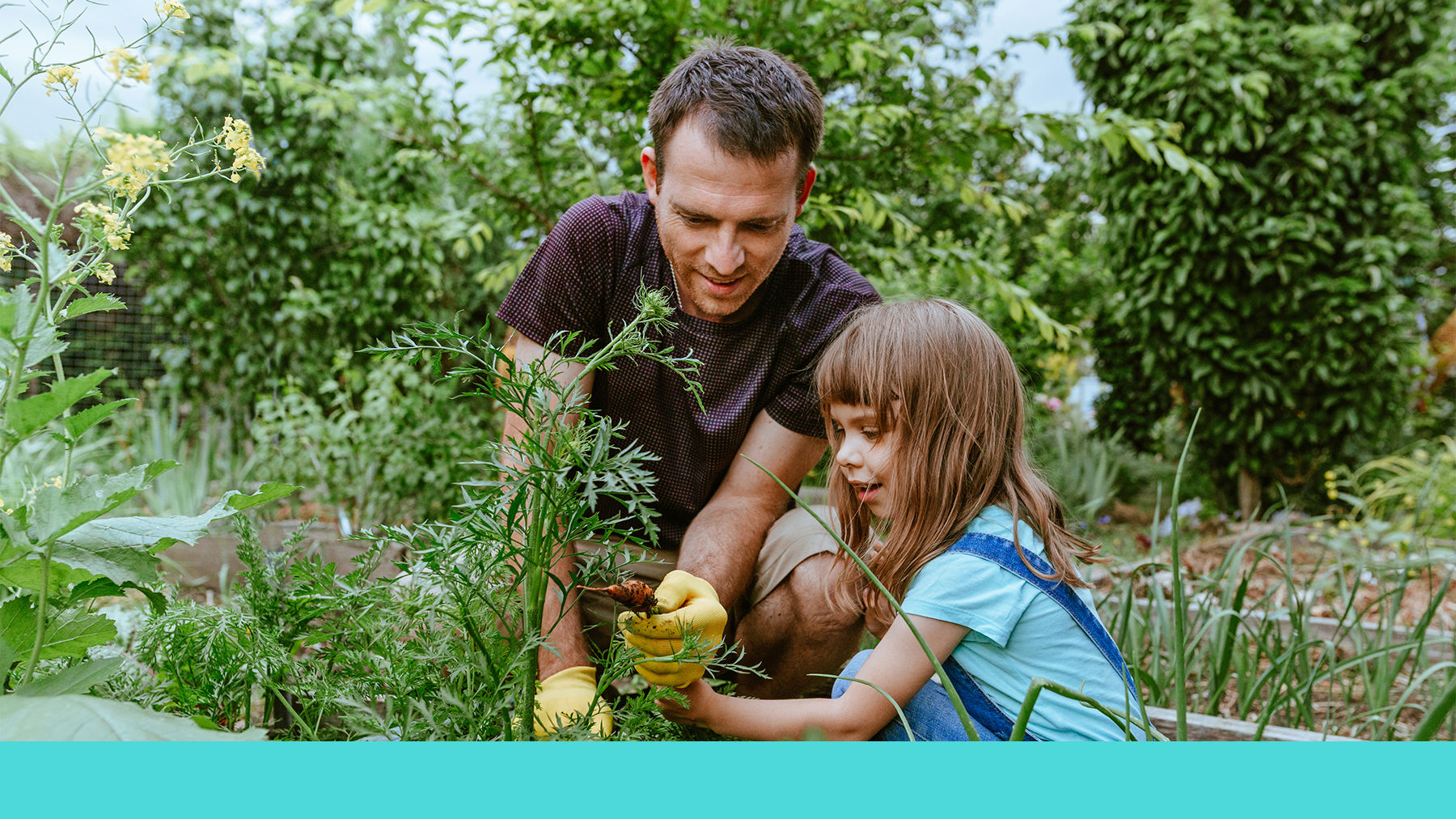 Father and toddler gardening