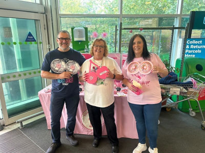Asda Cannock customer Darren Pallet is using his personal breast cancer experience to support Asda Tickled Pink