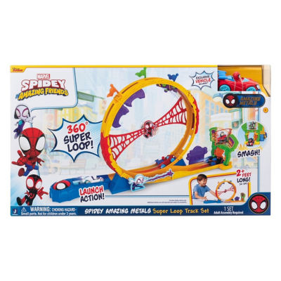 Marvel Spidey and His Amazing Friends Amazing Metals Super Loop Track Set - 28-Inch Race Track with Launcher, 360 Degree Super Loop, and Exclusive Ama