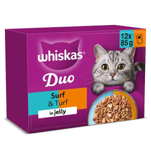 Whiskas 1+ Duo Surf and Turf Adult Wet Cat Food Pouches in Jelly