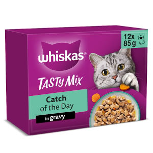 Whiskas 1+ TASTY MIX Catch Of The Day Wet Cat Food Pouches in Gravy 12 x 85g