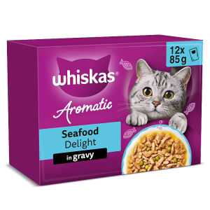 Whiskas 1+ AROMATIC SEAFOOD Delight Wet Cat Food Pouches in Gravy 12 x 85g