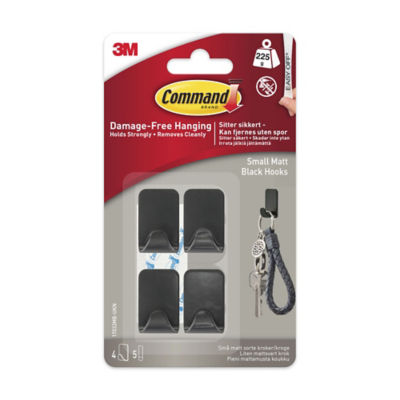 Command Small Metallic Hook, Black, 4pk