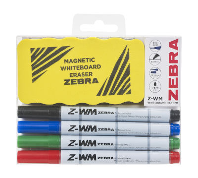 Zebra 3 Pack Whiteboard Double Ended 3Pk+Eraser