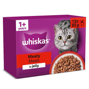 Whiskas 1+ MEATY Meals Wet Cat Food Pouches in Jelly 12 x 85g