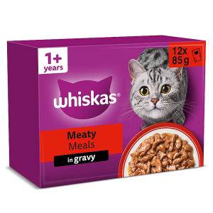 Whiskas Adult Wet Cat Food Pouches Meaty Meals in Gravy 12x85g