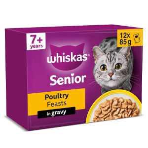 Whiskas 7+ Senior Wet Cat Food Poultry Feasts In Gravy 12x85g
