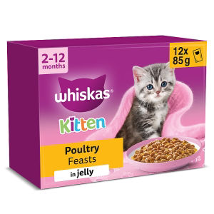 Whiskas Kitten Cat Food Pouches Poultry Feasts In Jelly 12x85g