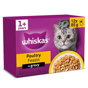 Whiskas 1+ POULTRY Feasts Wet Cat Food Pouches in Gravy 12 x 85g