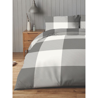 Silentnight Grey Check Cotton Rich Reversible Duvet Set - King