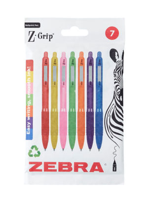 Zebra ZGrip Rainbow Black RT Ball Pens 7pk