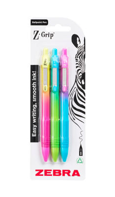 Zebra ZGrip Ombre Soft Touch Black RT Ball Pens 3pk