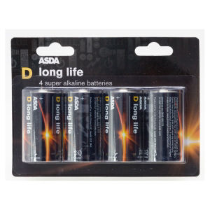 ASDA Long Life Alkaline D 4 Pack