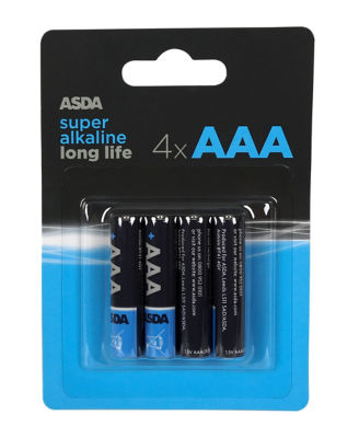 ASDA Super Alkaline AAA Batteries 4 Pack