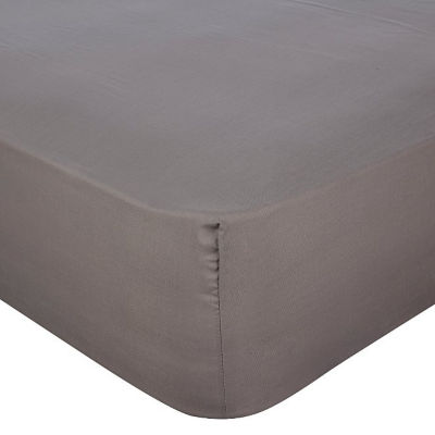 George Home Grey Percale 100% Cotton Fitted Sheet - King
