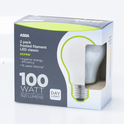ASDA LED Filament Classic 100W Edison Screw Cap Frosted Daylight Light Bulbs