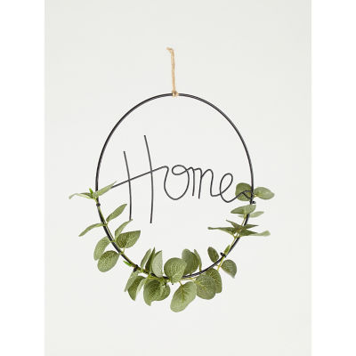 DM-101744 Black Wire Home Sign With Artificial Eucalyptus