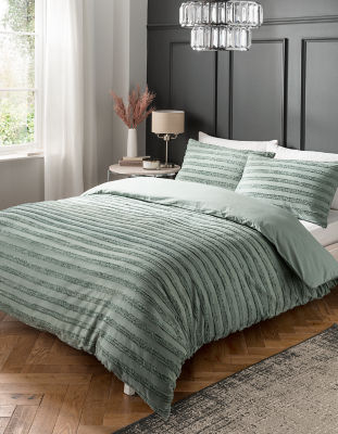 George Home Green Luxury Tufted 100% Cotton Duvet Set Super King