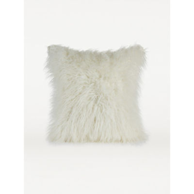 George Home White Mongolian Faux Fur Large Cushion